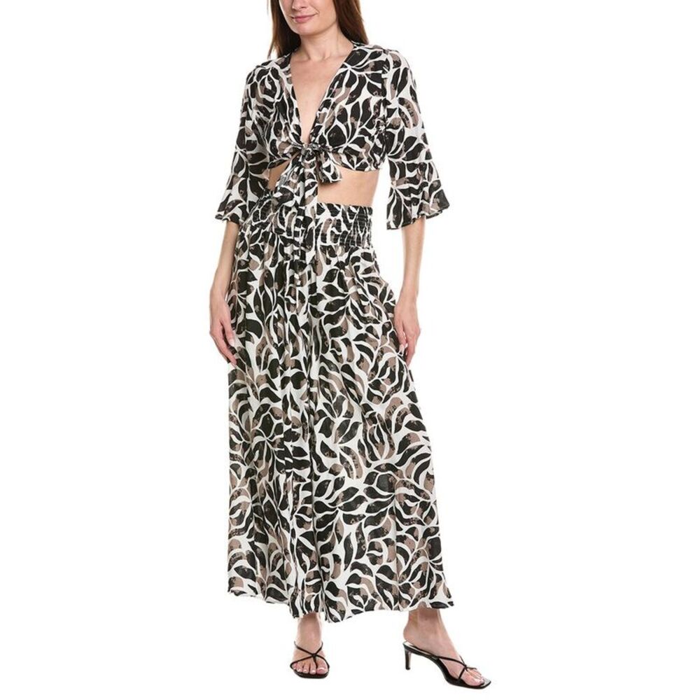 Anna Kay Womens 2P Johnel Tie-Front Top & Pant Set, Black